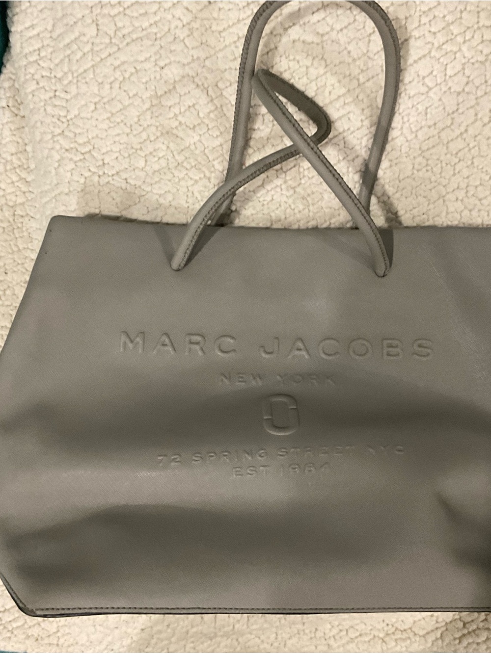 Marc Jacobs Logo Shopper Gray Leather Tote Bag